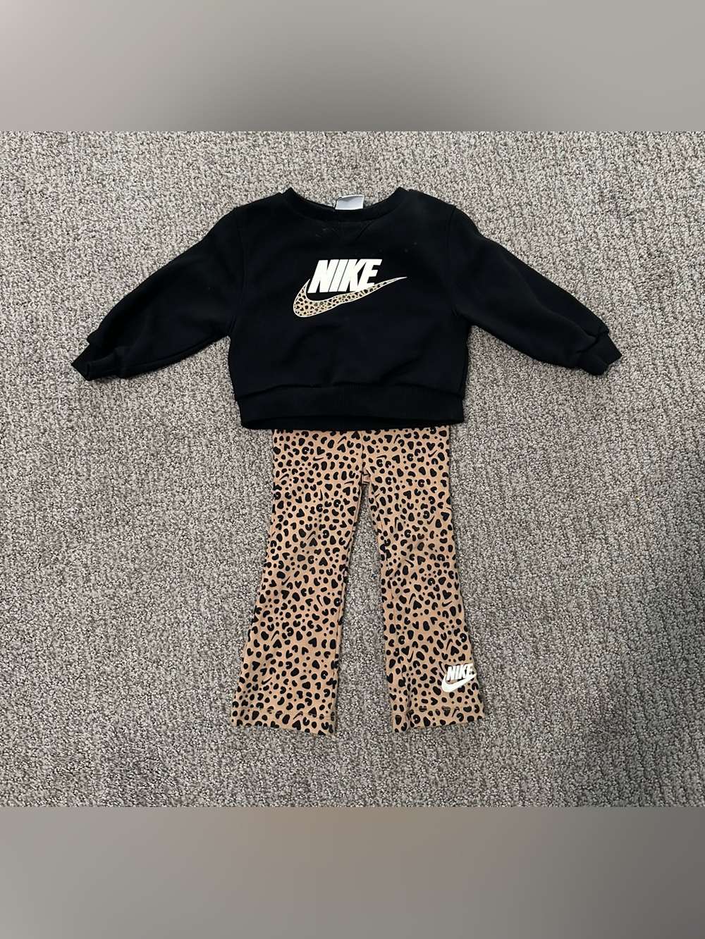 Nike Tan Leopard Print Top & Black Spot Trim